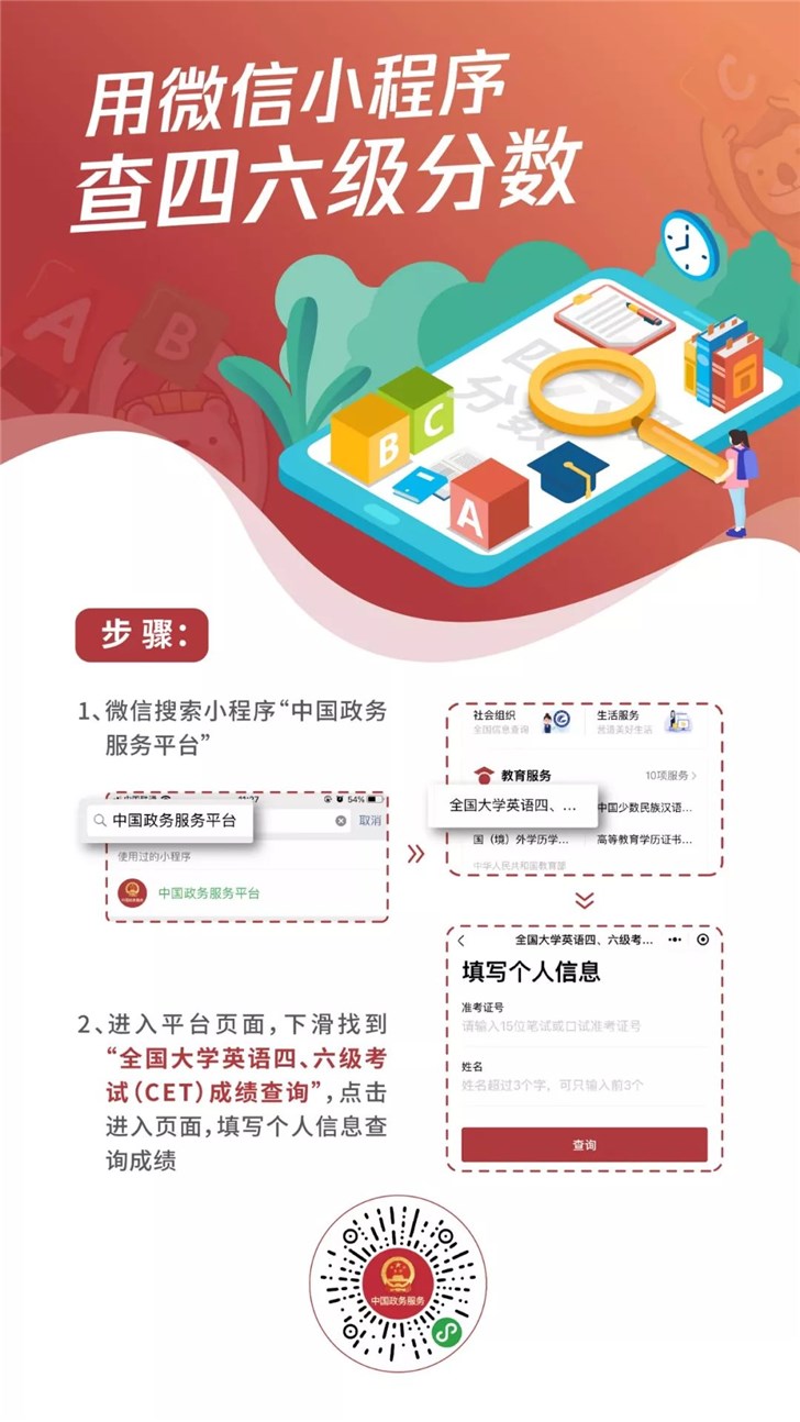 四六级成绩查询-中国政务平台微信小程序入口