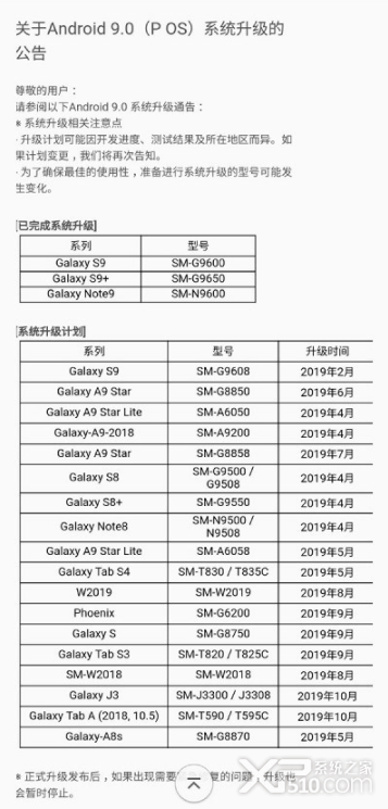 三星S8什么时候可以升级安卓9Pie